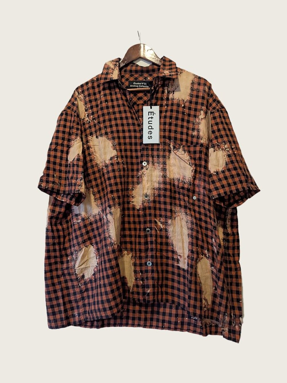 ETUDES - NWT - Distressed orange check shirt - Sz 48